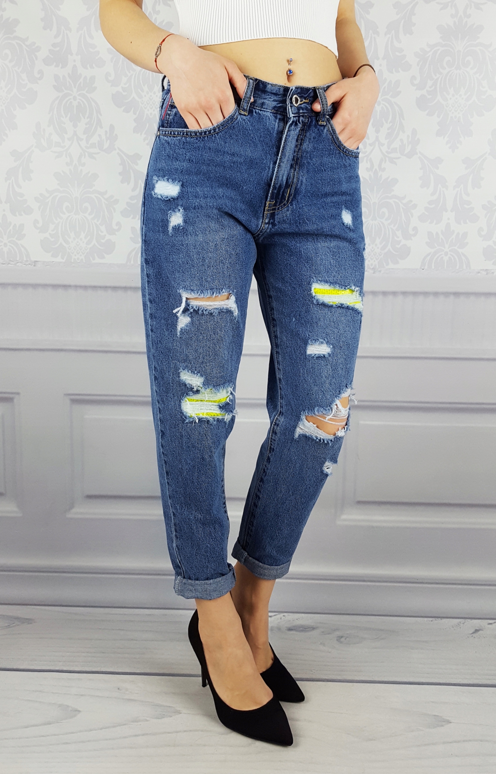 #DAMSKIE - SPODNIE - WYSOKI - STAN - BOYFRIEND New Kolekcja Całoroczna