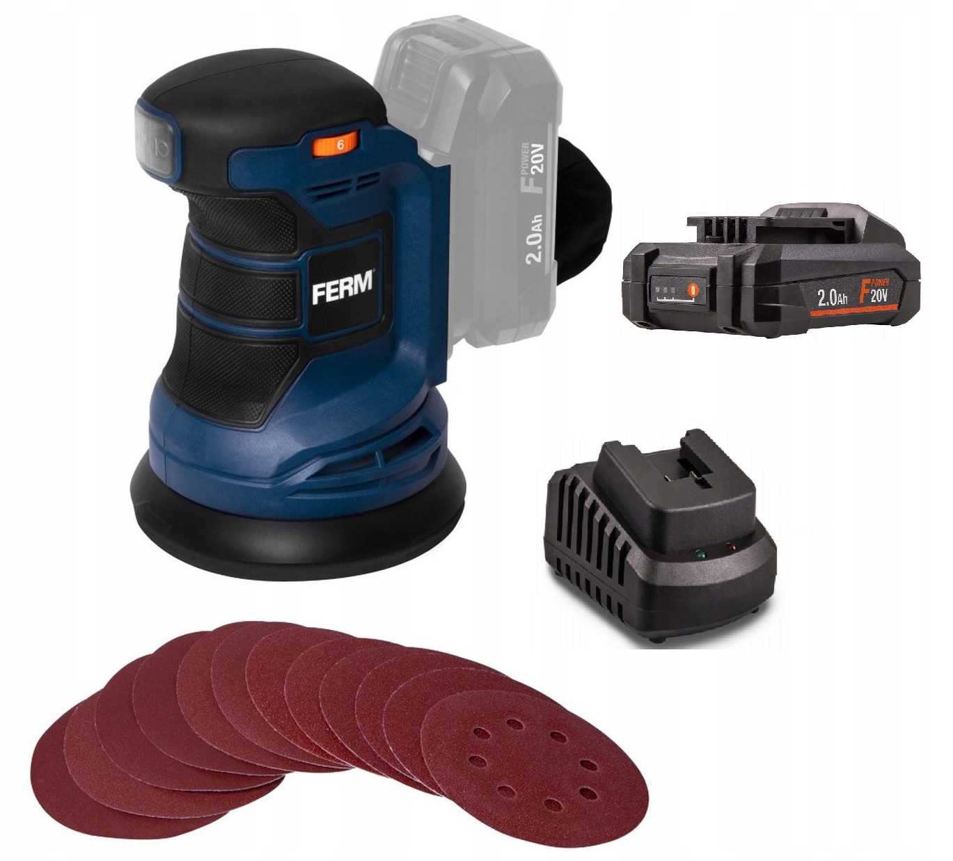 Szlifierka Mimośrodowa Akumulatorowa Ferm 125mm 20v Akumulator Ład