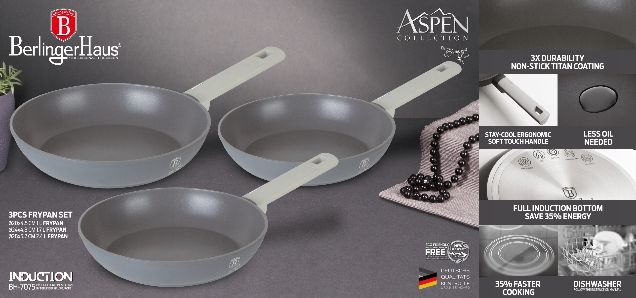 ZESTAW PATELNI BERLINGER HAUS ASPEN BH-7075 Liczba elementów w zestawie 3