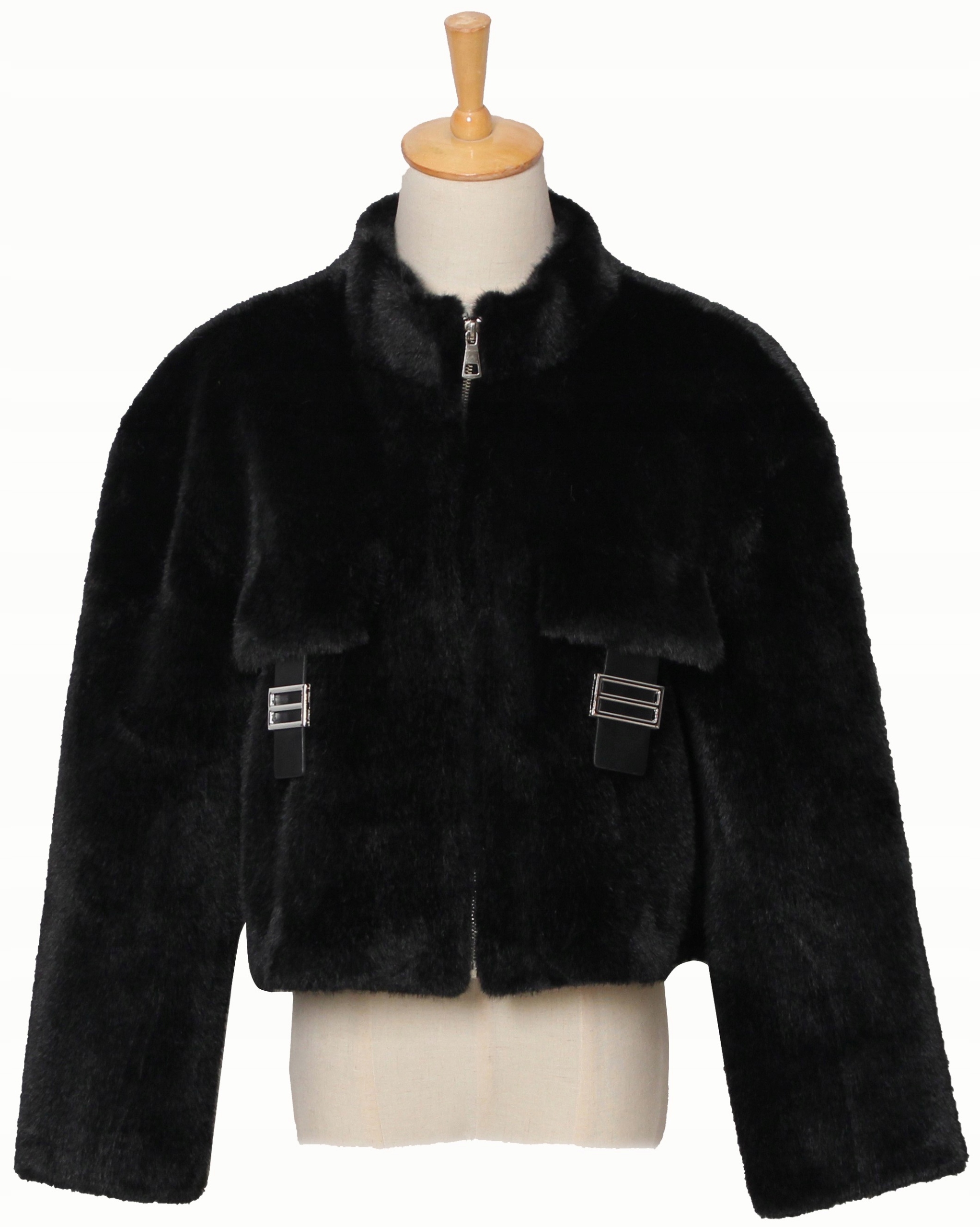 Dámská Bunda zimní lehká krátká kožešinová kožíšek s kapsami, černá