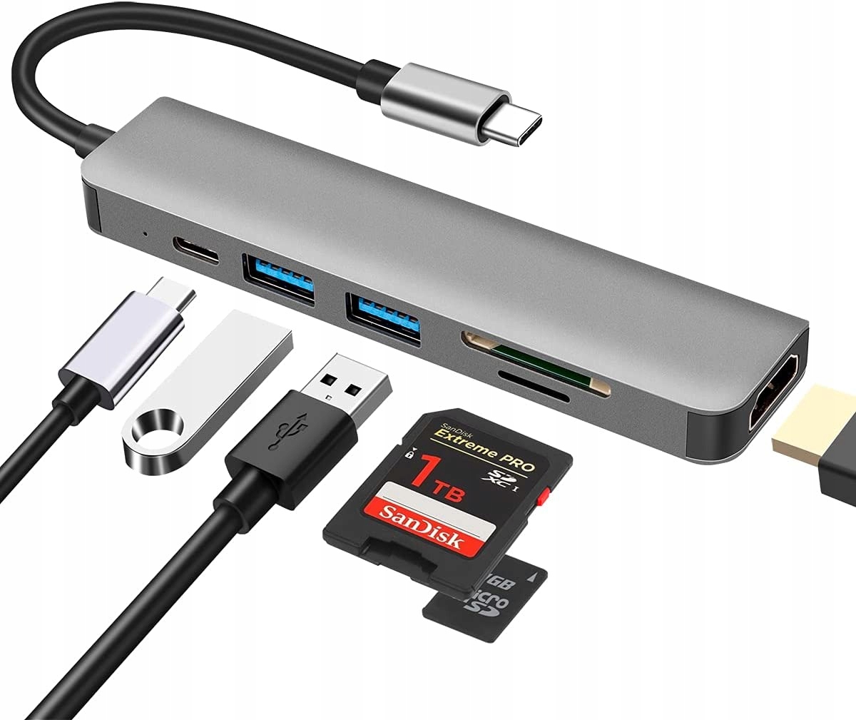 Adapter Hub Usb C 3.0 Czytnik Tf Hdmi 4K 6w1Mac Pd