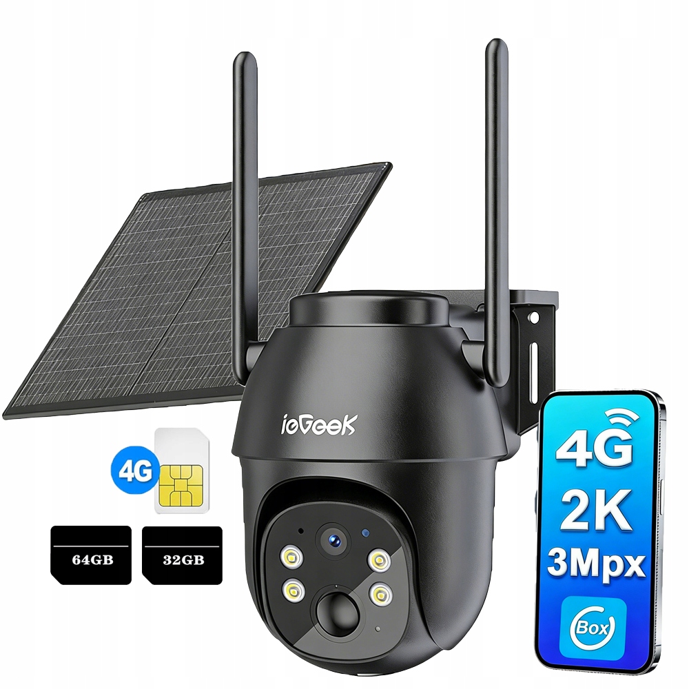 Venkovní kamera se solárním panelem 3MP Sim karta 4G Lte s paměťovou kartou