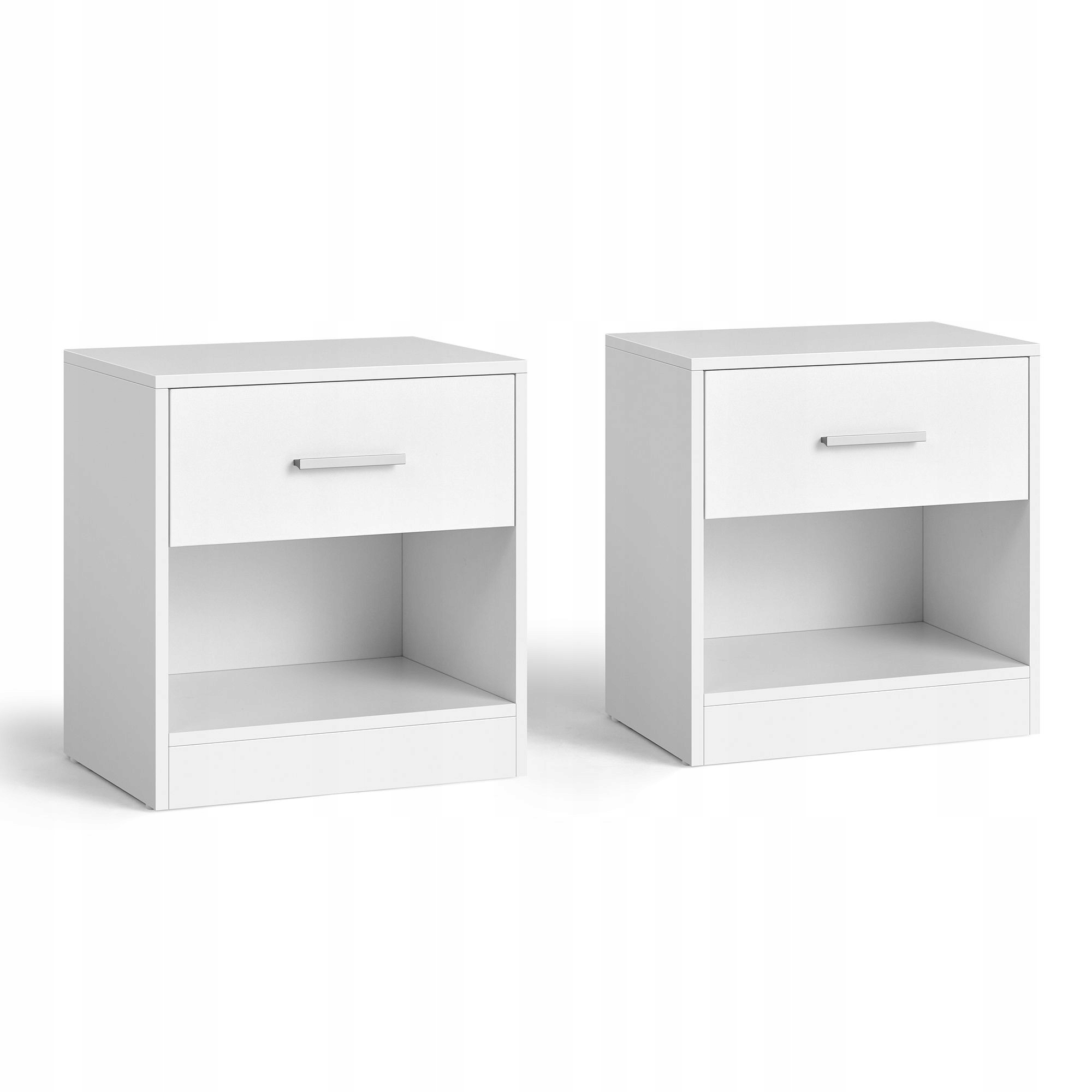 Bílý minimalistický set 2 nočních stolků s otevřenou přihrádkou a zásuvkou