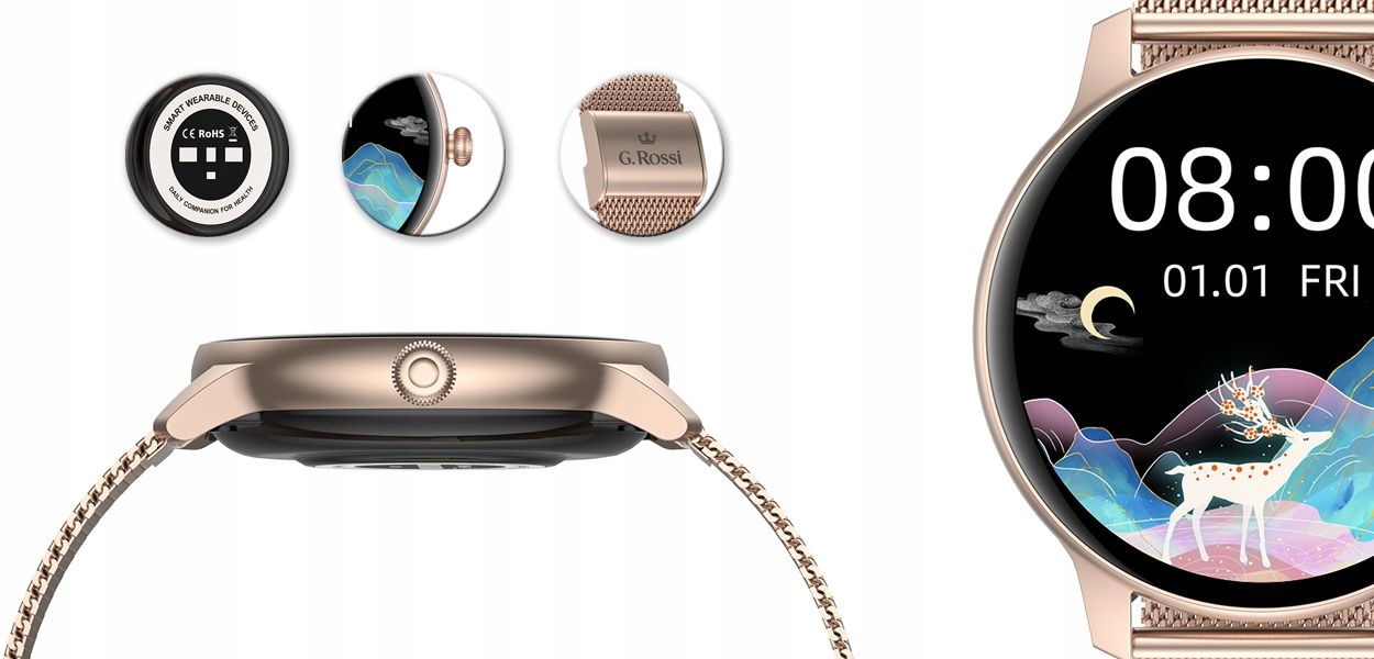 Smartwatch G.Rossi SW020-1 różowy elegancki Model SW020-1