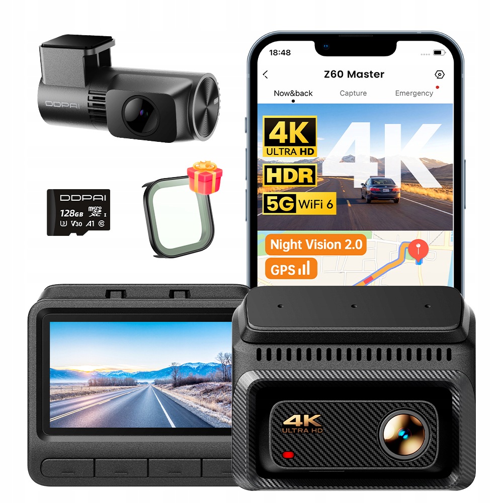 Videorekordér Ddpai Z60 Master Automobilová 4K Hdr +2K Zadní +128GB