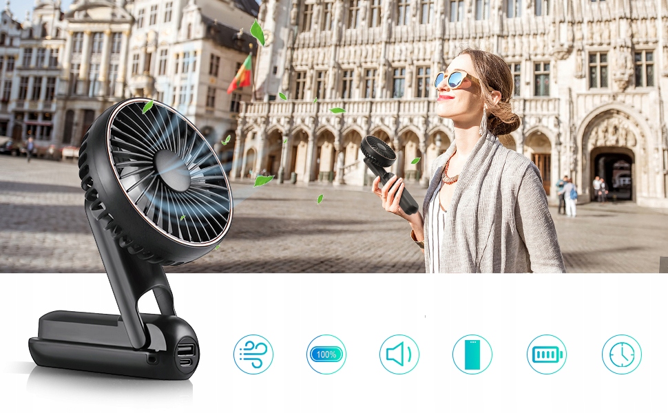 Przenośny Wiatrak Ręczny z LED 5 Prędkościami Ładowany Mini2000mAh Zasilanie USB