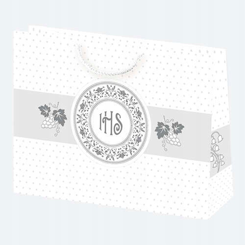 Torba ozdobna Komunia Hostia srebrna 38x29x10cm