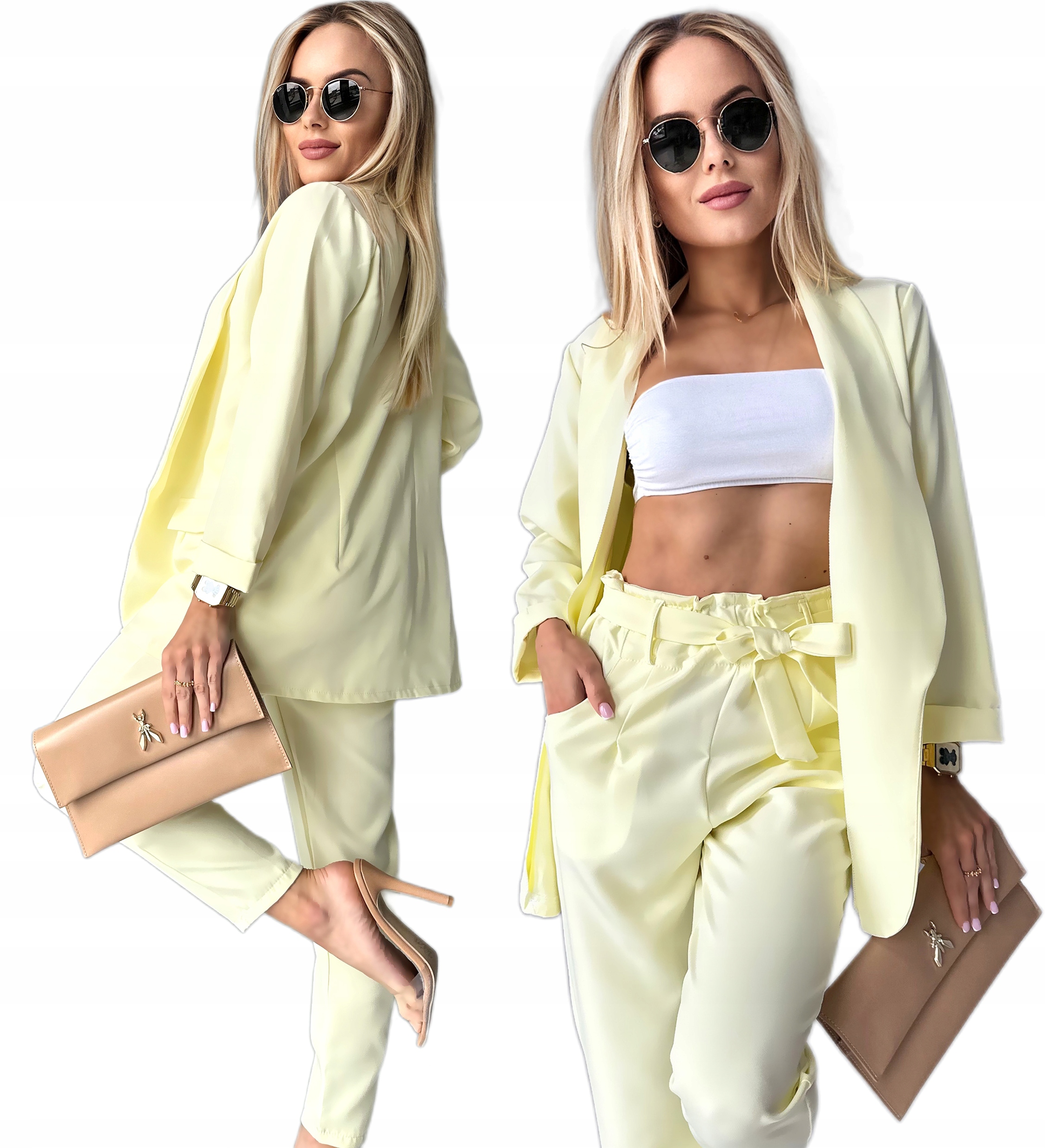 wizytowy Komplet damski Marynarka Spodnie cygaretki 40