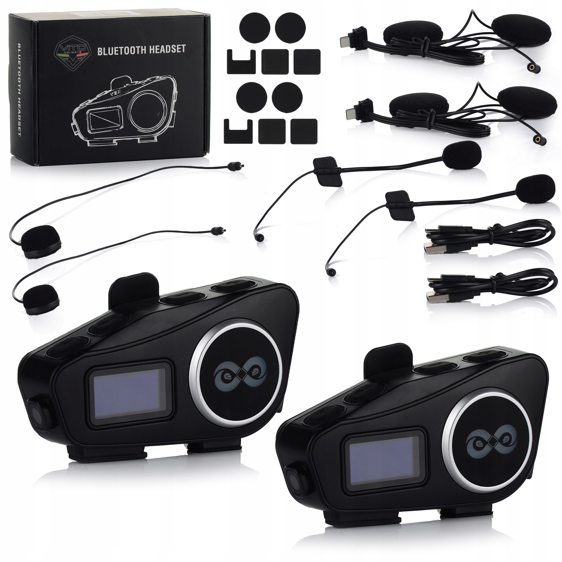 2x Motocyklový Interkom Vito Y6 Mesh Bluetooth pre 4 Moto Rádio Fm 1000 m