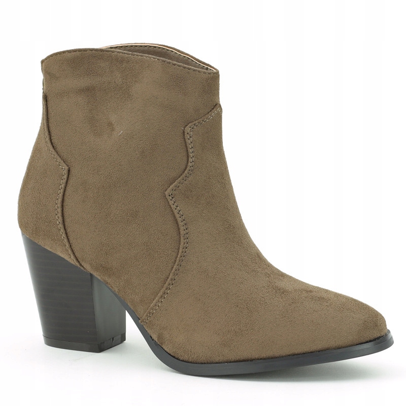 Olivové khaki dámské kotníkové boty s zateplenými nízkými polobotky na podpatku