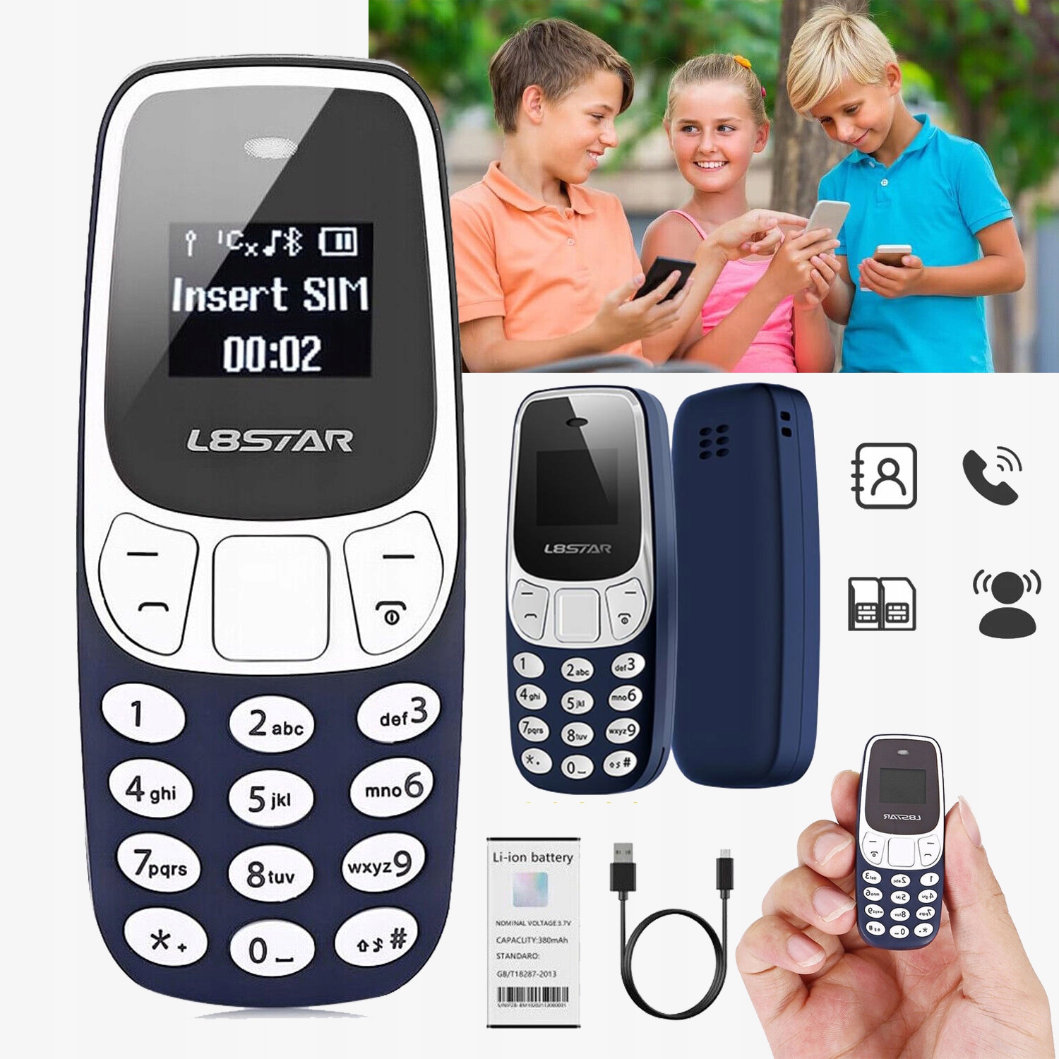 MINI TELEFON KOMÓRKOWY Z FUNKCJA BLUETOOTH DLA OSÓB STARSZYCH, DYKTAFON