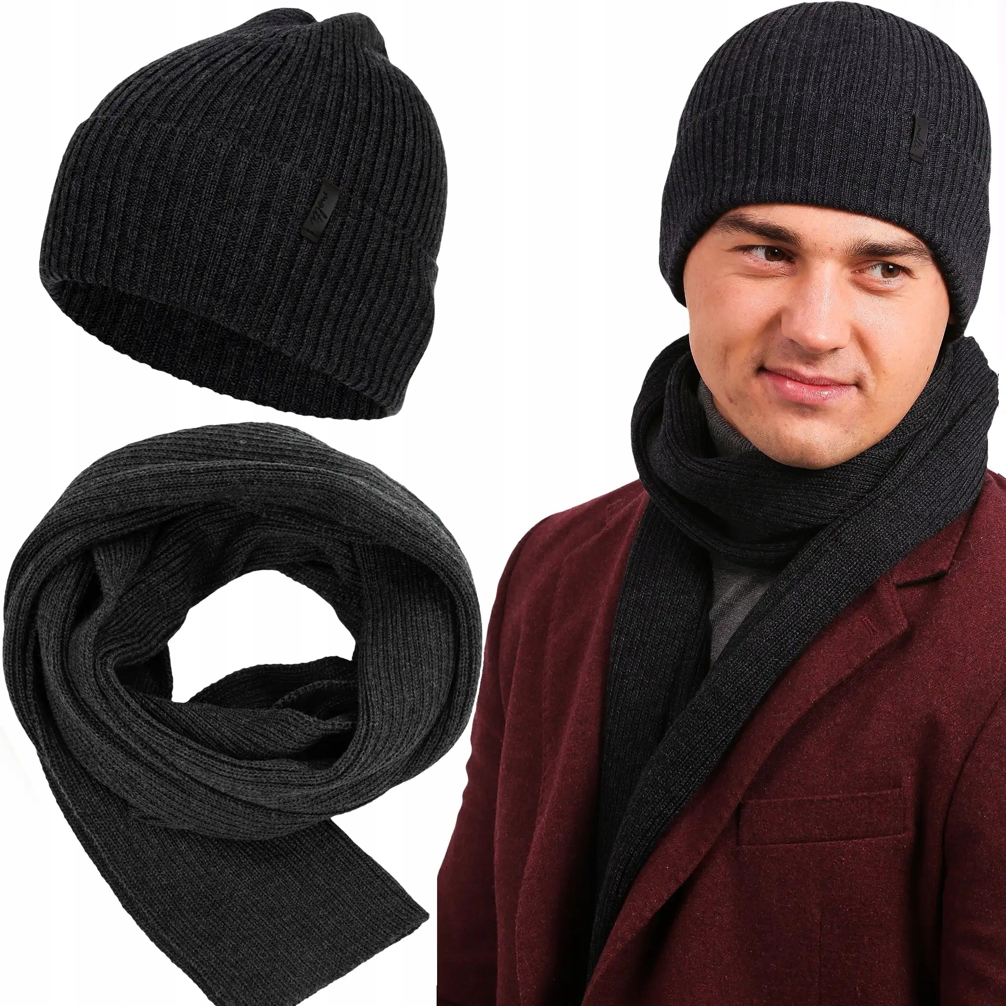 Pánský komplet čepice šála šátek měkký zimní 100% merino Vlna 55-60