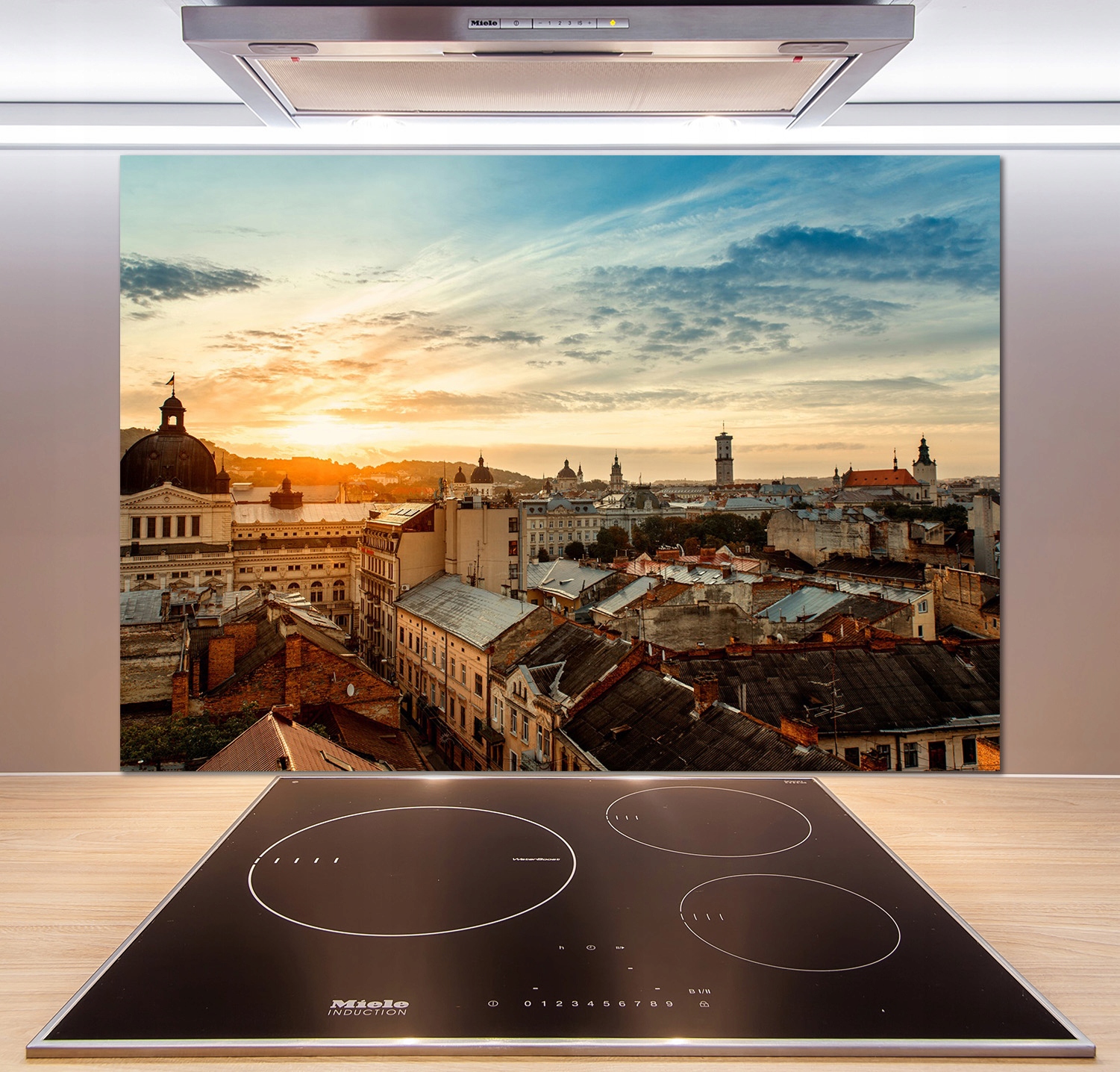 

Panel do kuchni Wschód słońca Lwów 100x70 + Klej
