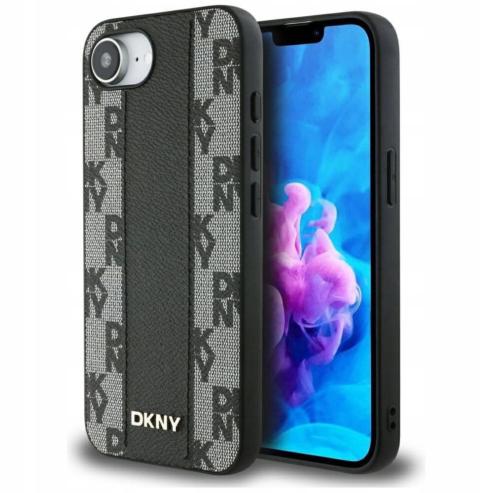 Pouzdro Dkny Leather Checkered Mono Pattern MagSafe pro iPhone 16e, černé