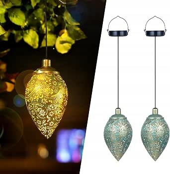 Marocké závěsné lampy 2 ks Zelená lucerna Solární Lampa Kovová