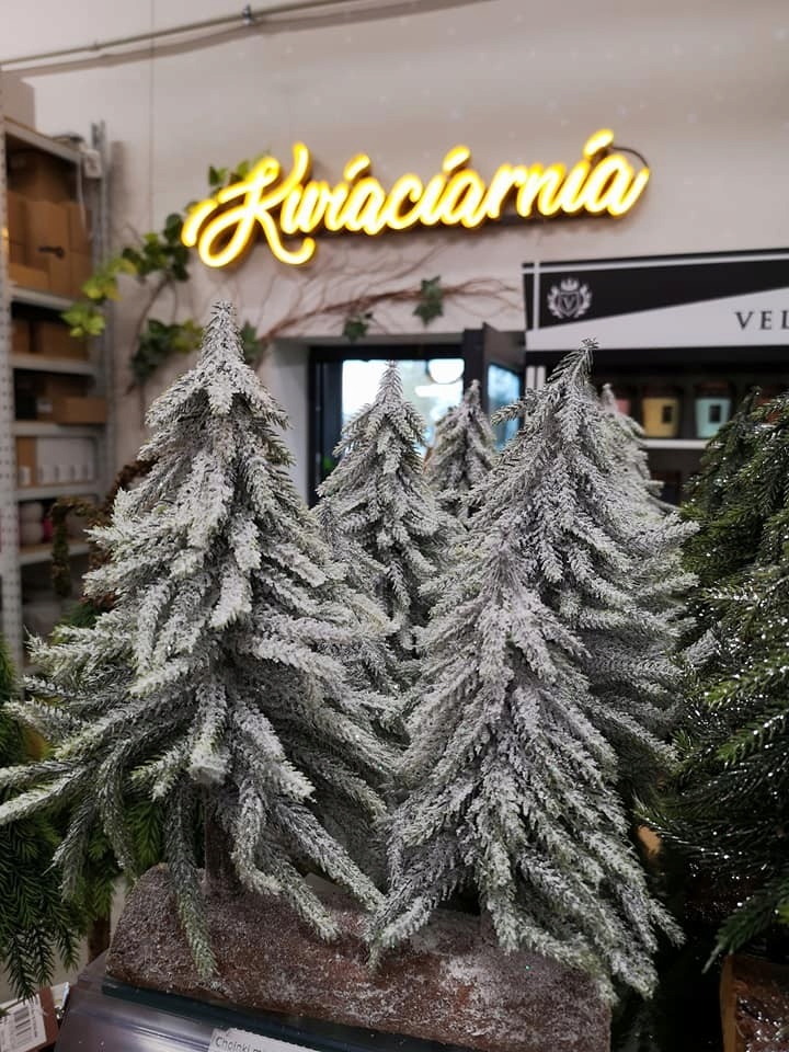 Choinki mini na pieńku zielone ośnieżone 2 szt Marka Kaemingk