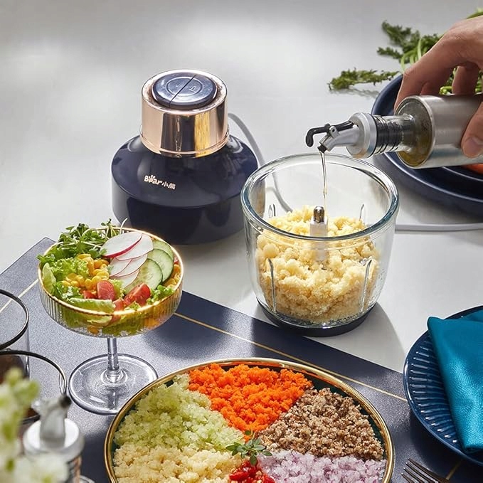 Rozdrabniacz Bear 300 W 2 x Szklane Pojemniki Niebieski Biały