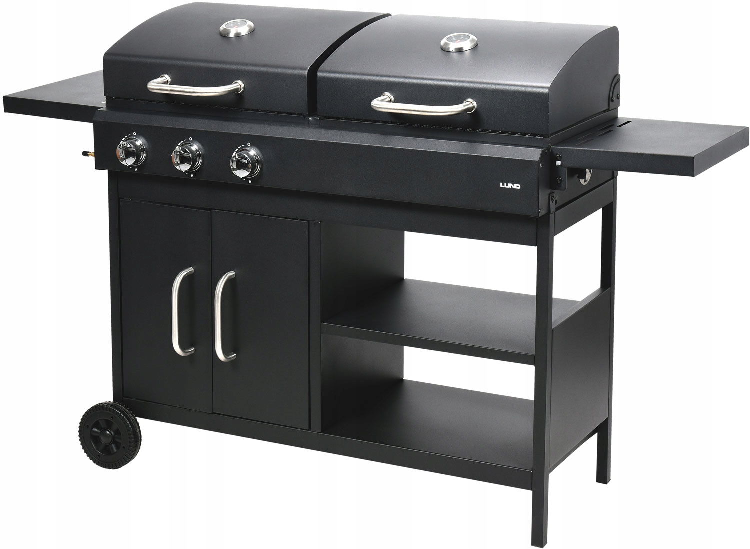 Uhlíkový a plynový gril dva komory 3 horáky 8.6kw
