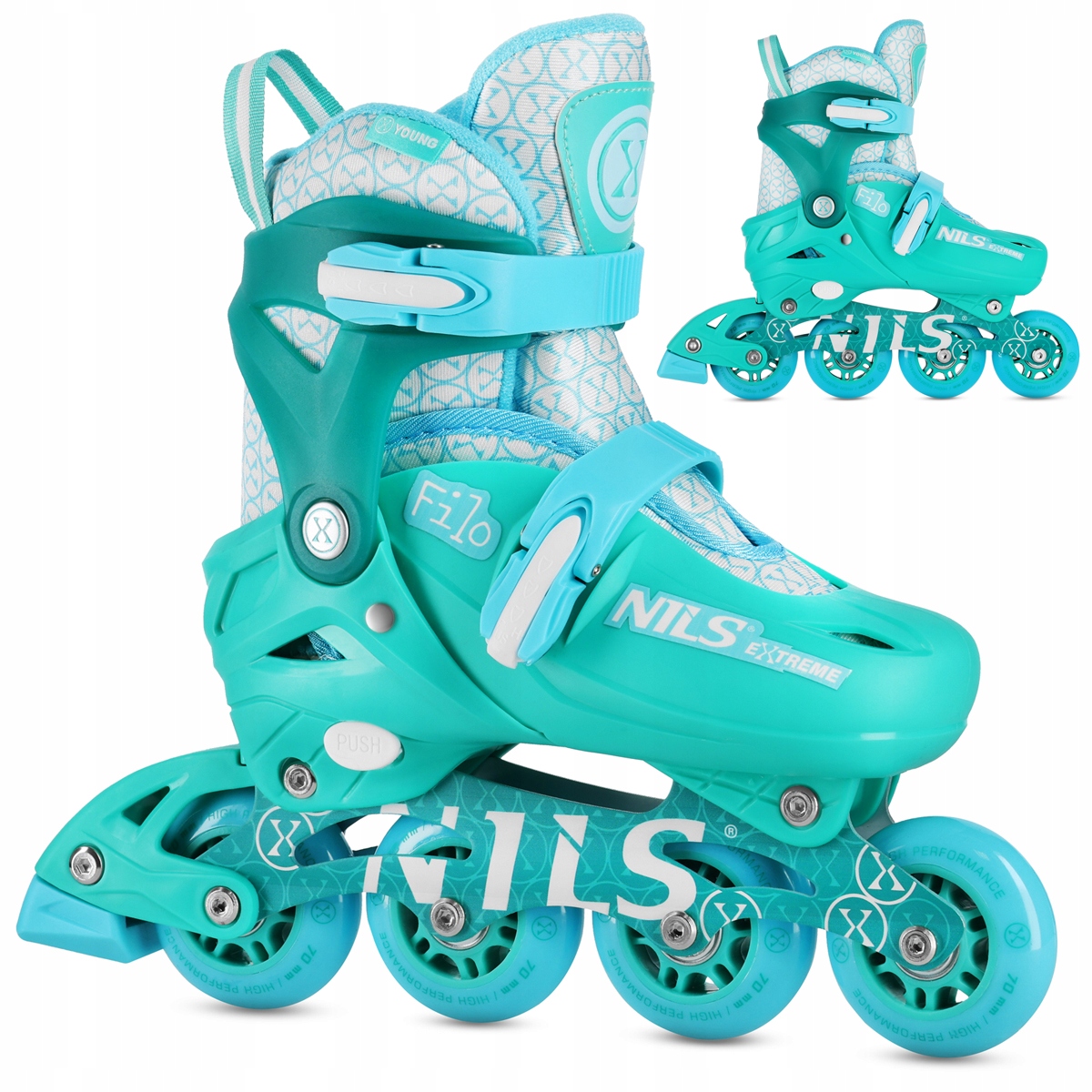Kolečkové Brusle Pro Děti Brusle 2V1 Nastavitelné Pro Výuku Jízdy 26-29 Tyrkysové Nils