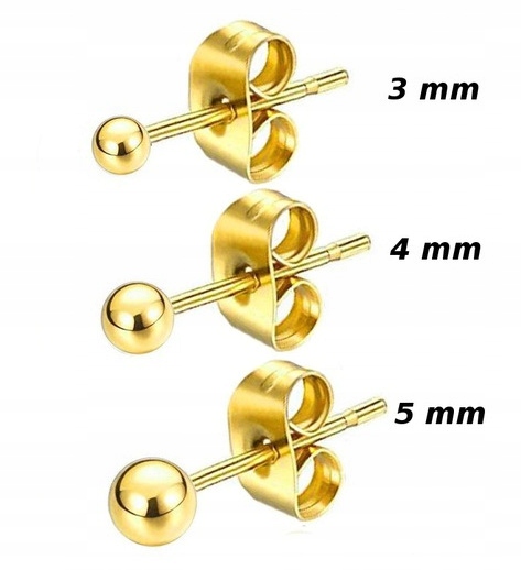 

Kolczyki Złote Kulki 3 Sztuki 3,4,5 mm Stal