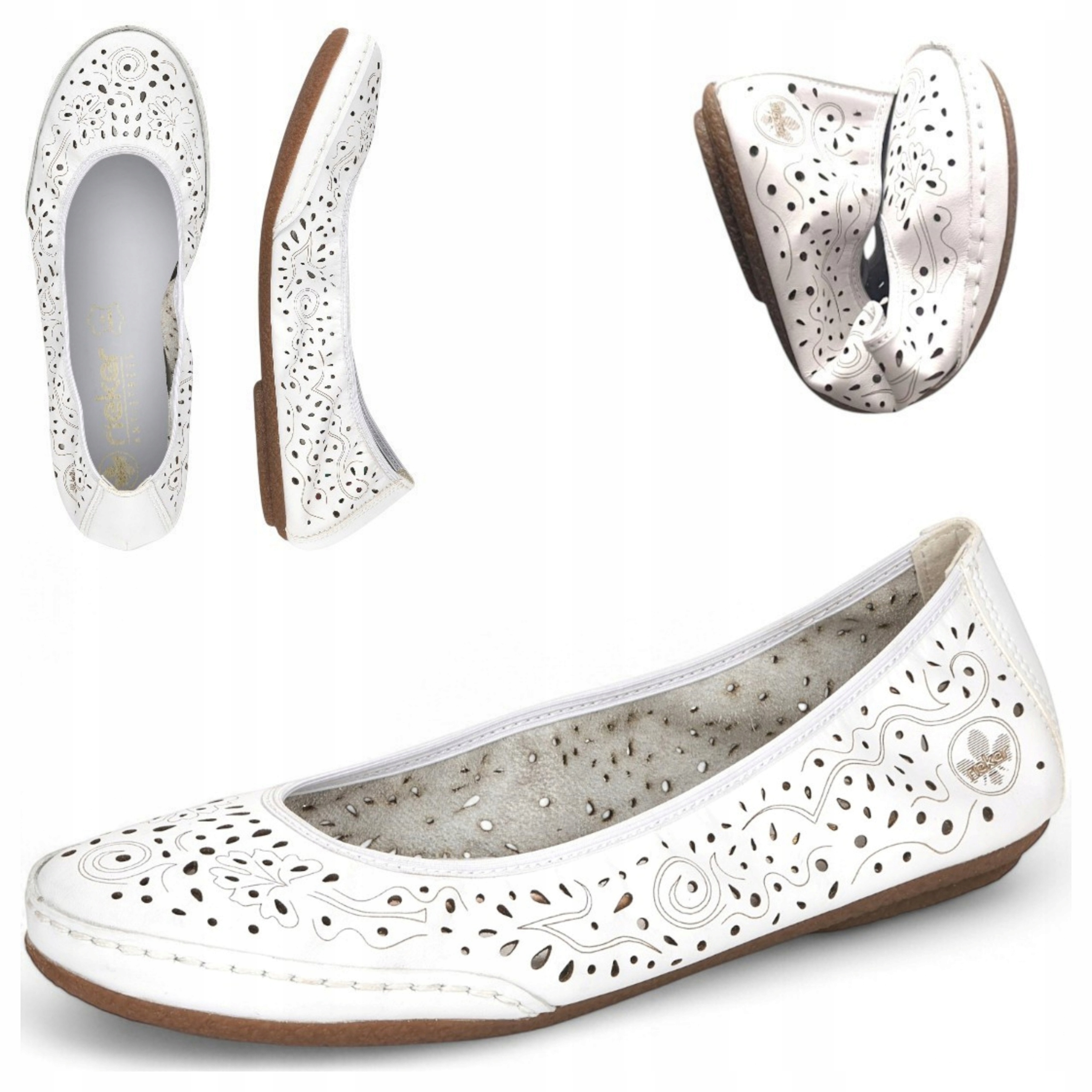 Dámské kožené baleríny Rieker Bílé módní sportovní baleríny