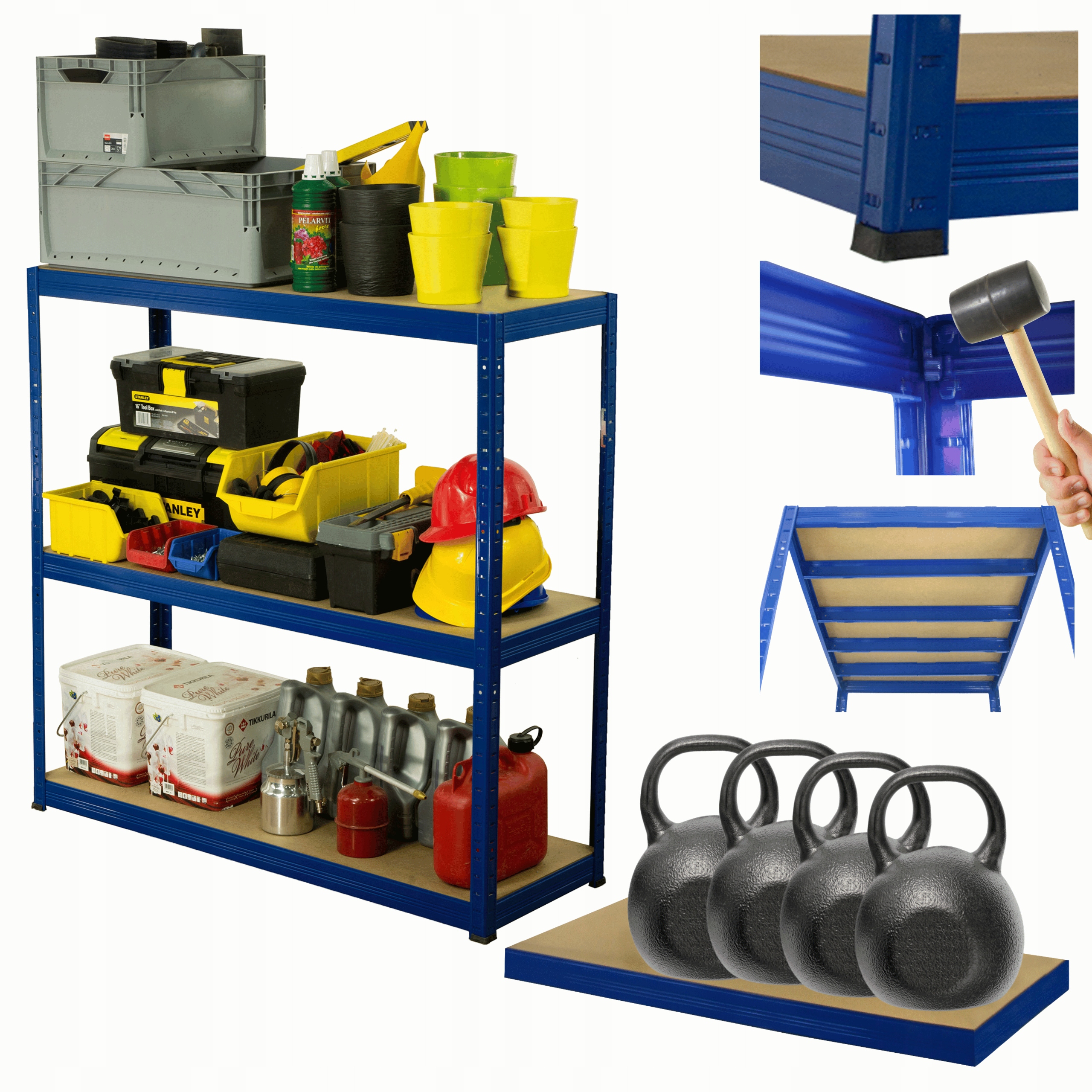 Skladovací regál garážový kovový stojan Helios 106x75x35 cm 3Px400 kg