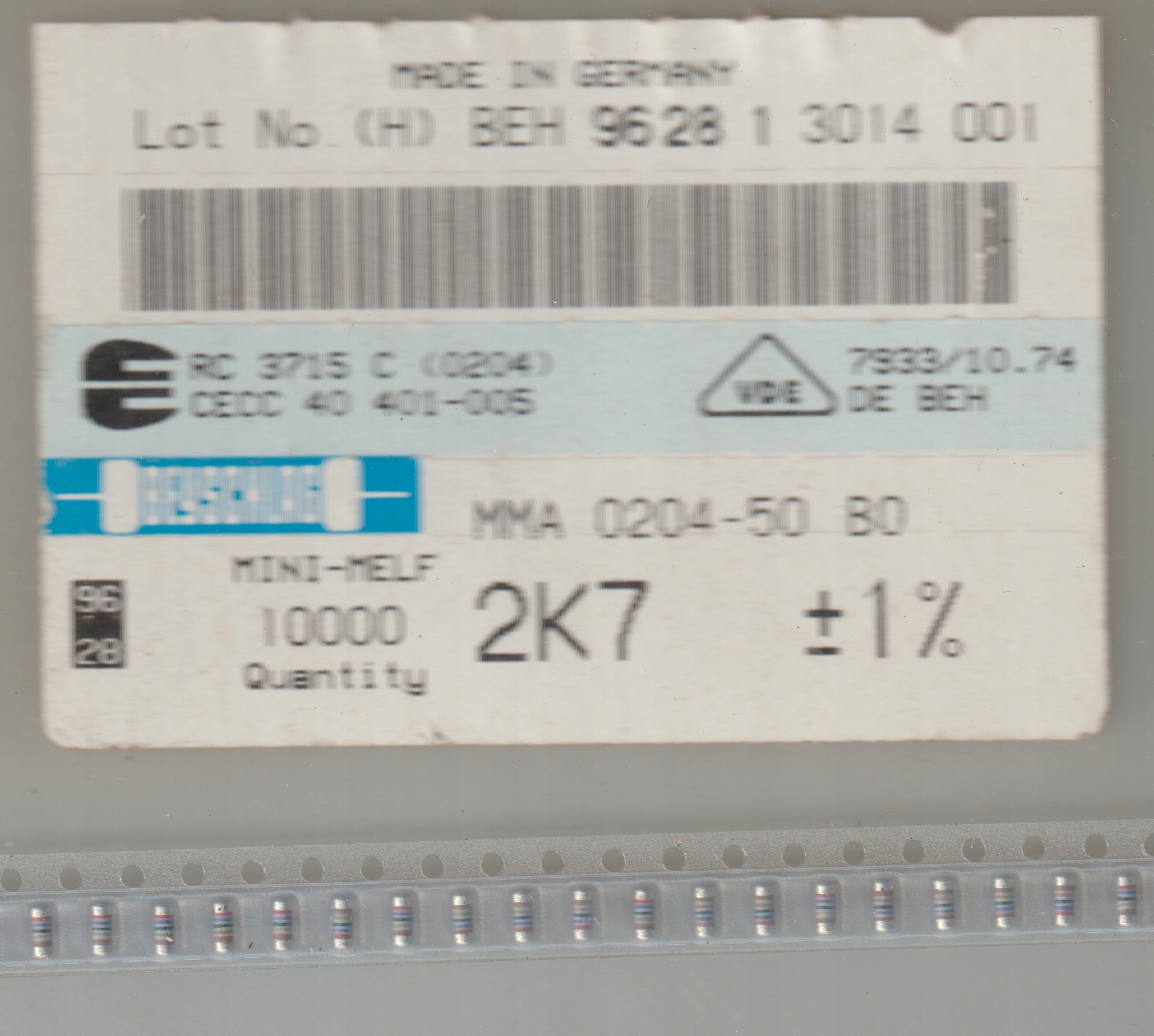 [100szt] 2K7 1% 50ppm rezystor Smd minimelf MMA0204 Beyschlag low noise