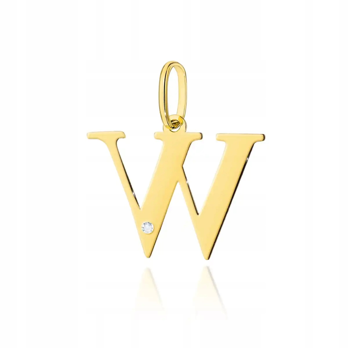 Zlatý přívěsek pro ženu s diamantem, písmeno W, lesklý od klenotníka 14k