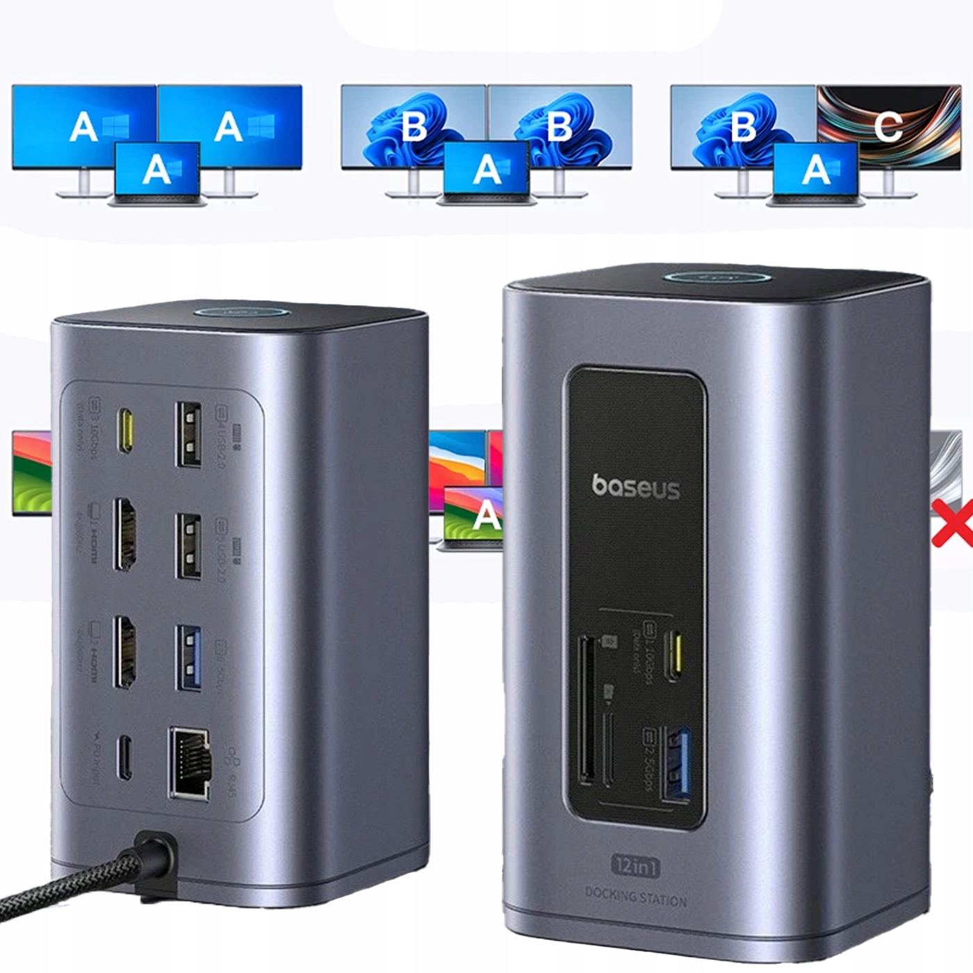 Hub Usb-c 12v1 Dual 4K@60Hz Hdmi Pd 100W RJ45 Sd Tf Usb 3.2