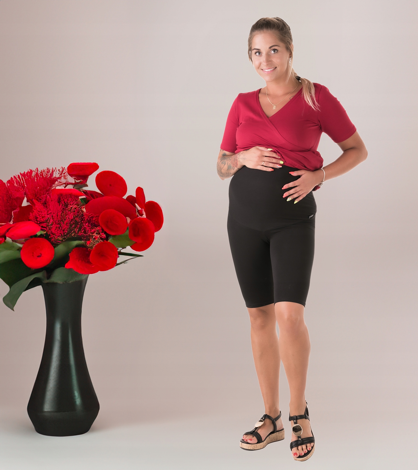 Krótkie Legginsy Ciążowe Czarne Rozmiar 48 BENSINI Rozmiar 48