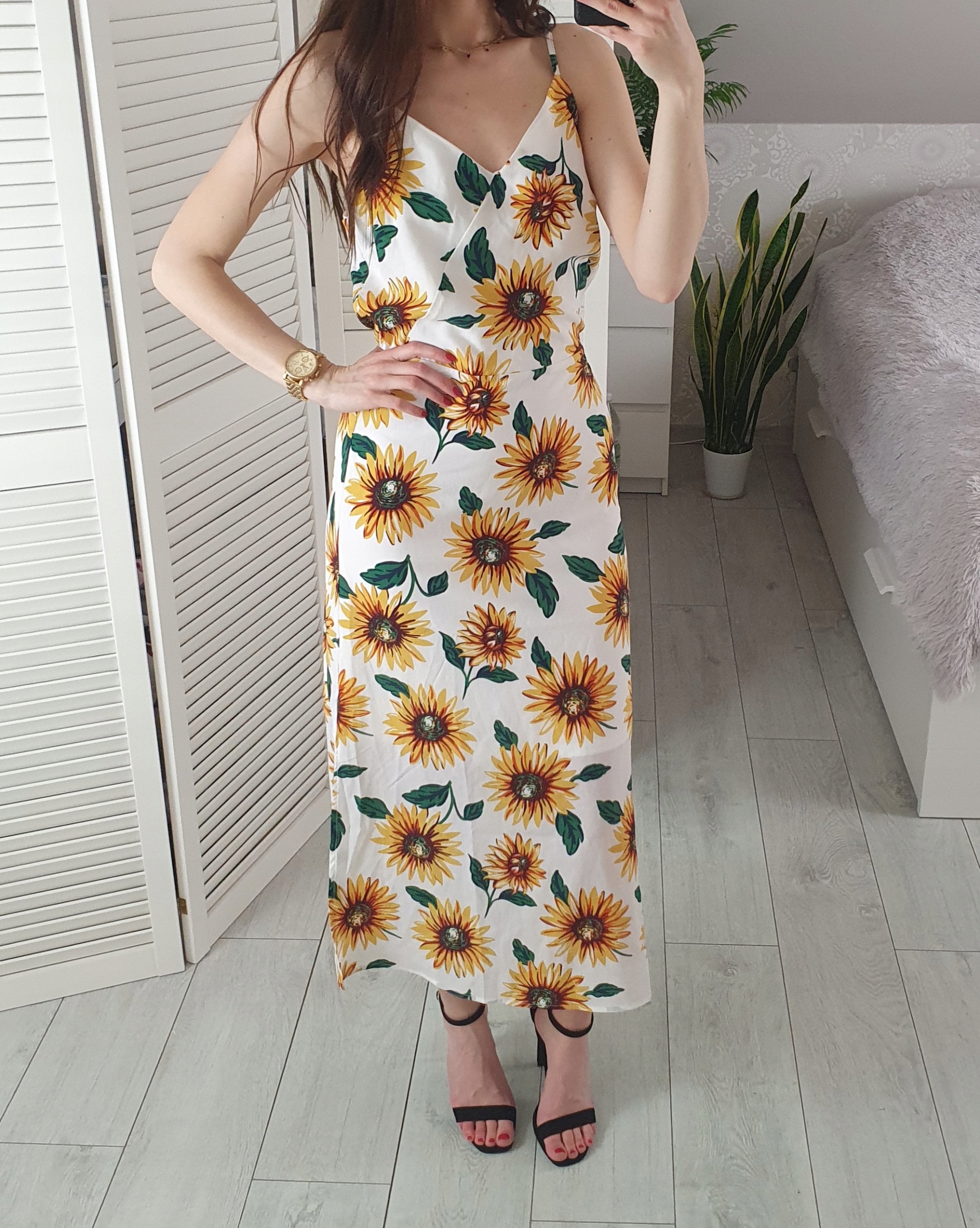 Vero moda sukienka midi w słoneczniki kwiaty S 36 13793403022 - Allegro.pl
