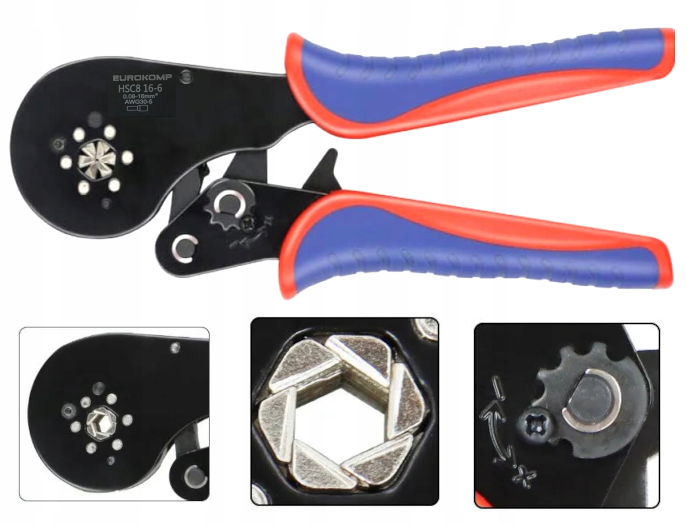 ZACISKARKA PRASKA TULEJEK KABLI SZEŚCIOKĄTNA DO 16mm +1800 ZAKOŃCZENIA Model Zestaw zakończenia kabla izolowane + zaciskarka