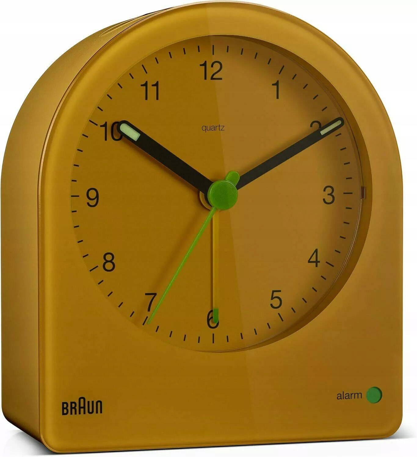 Žlutý Ručičkový Budík Braun BC22Y Alarm Zdřímnutí Senzor Světla