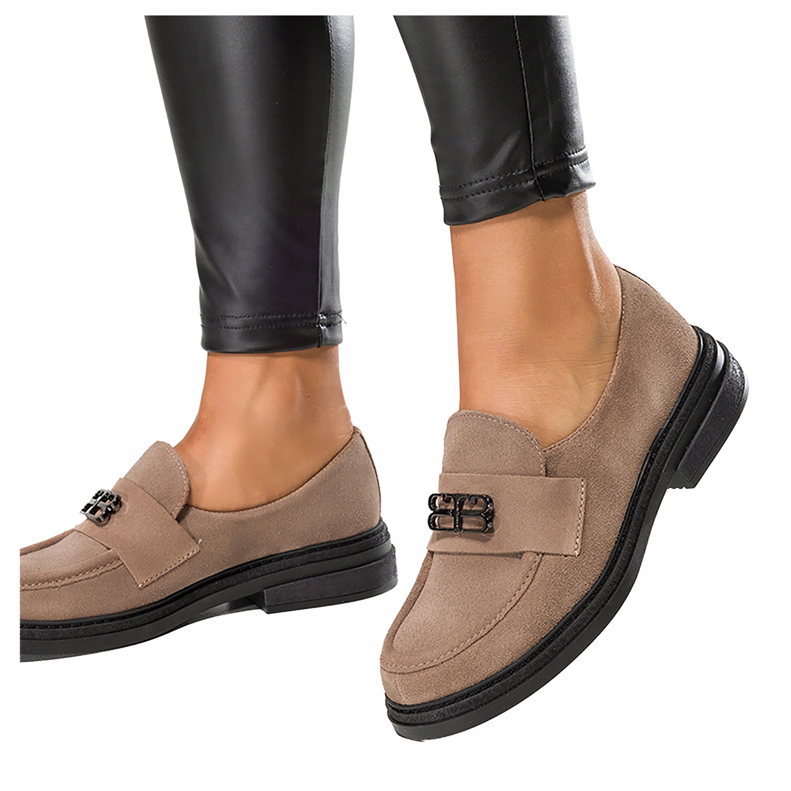 Béžové dámské kožené Polské mokasíny s černou ozdobou, Pohodlné, módní, velikost 41