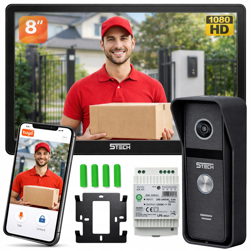 Wideodomofon 5tech Wi-Fi Verus One 84207A Uchwyt Kątowy Kamery Zasilacz Din