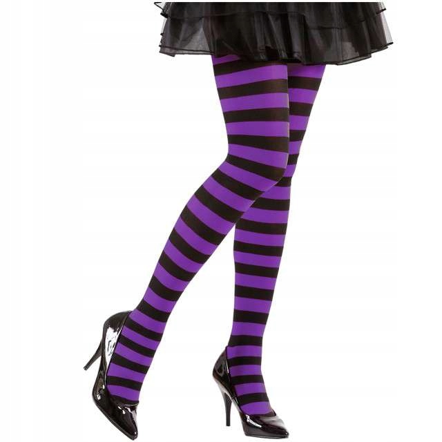 

Rajstopy Halloween paski Czarne fioletowe XL