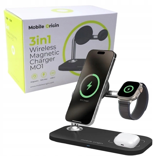 Indukční Nabíječka Mobile Origin 3V1 Pro Apple iPhone AirPods 15W Černá