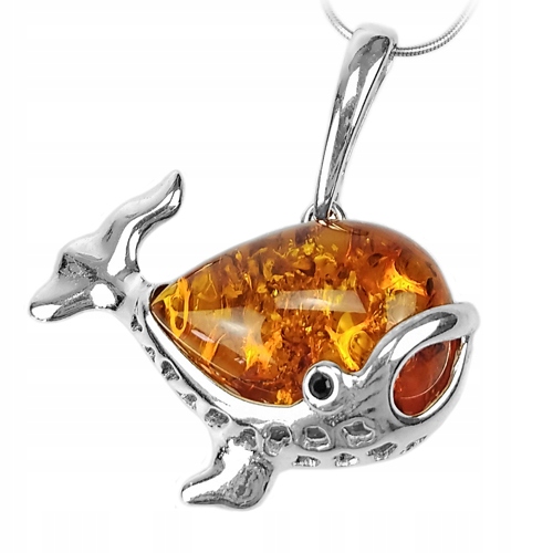 Velryba přívěsek přívěsek Stříbro 925 s přírodním baltským Jantarem