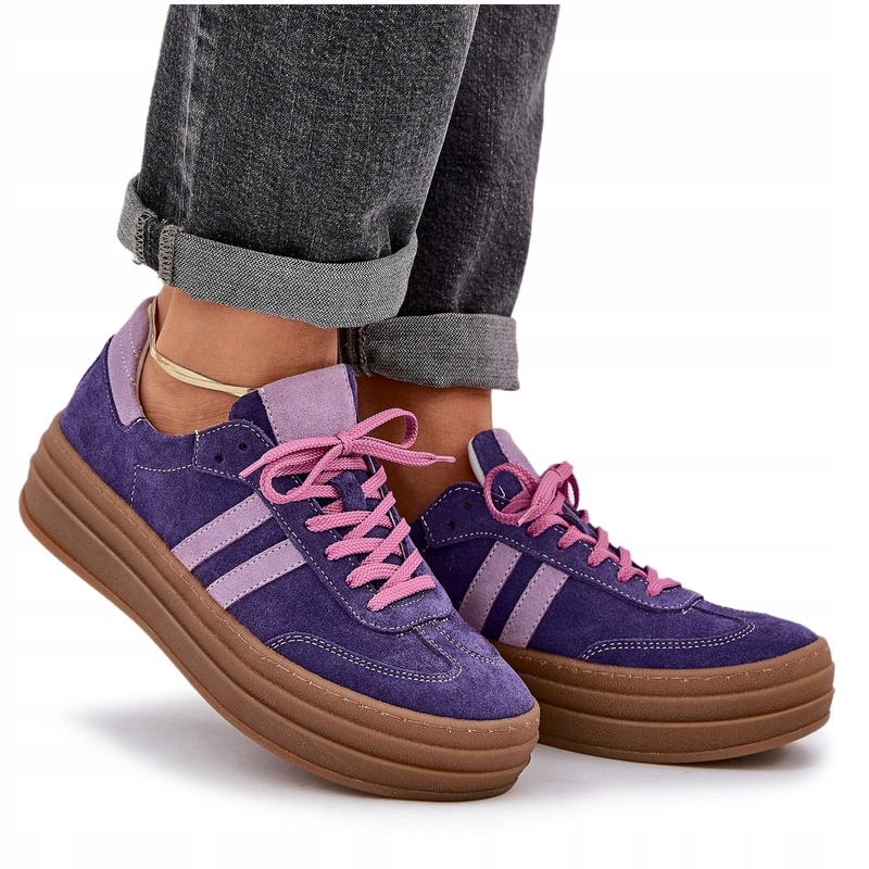 Tenisky Na Platformě Z Přírodního Semiše Zazoo N1068S4 Tmavě Fialová 39