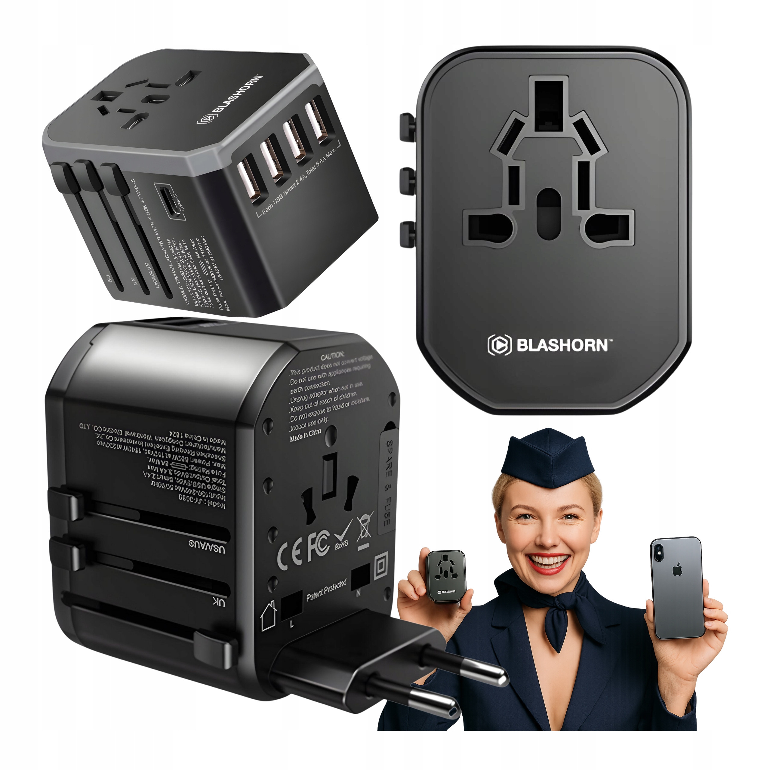 Nabíječka Cestovní adaptér Zástrčka Usb C MultiStandard Travel Uk Usa Eu Aus