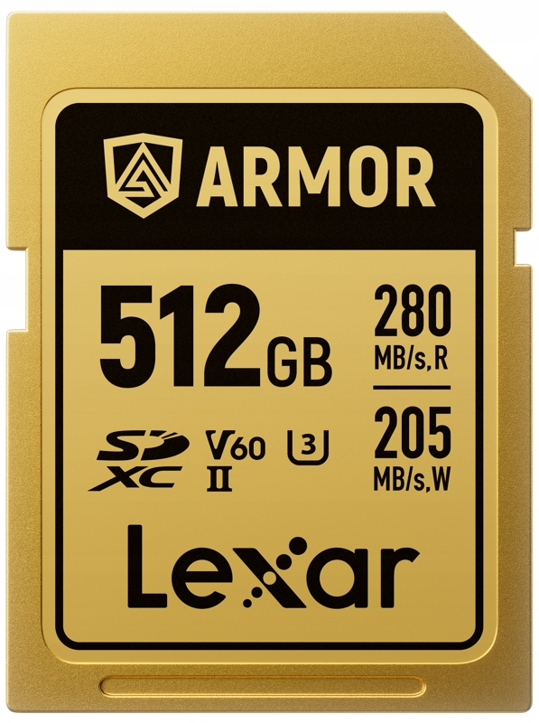 Zesílená paměťová karta Lexar Sdxc Armor Gold 512GB (čtení 280 MB/s, zápis 205 MB/s)