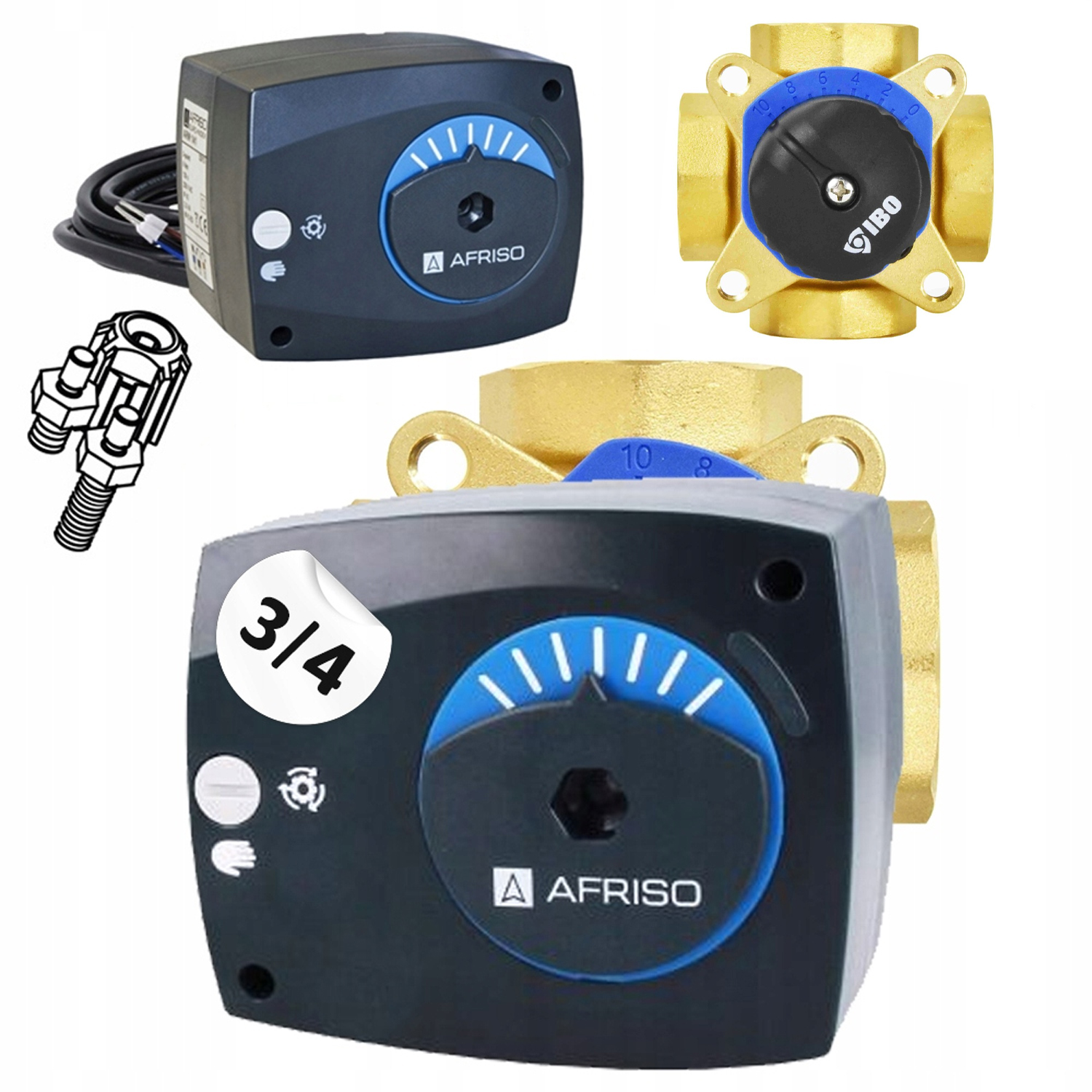 Sada 4-CESTNÝ Zmiešavací Ventil DN20 3/4" 3-BODOVÝ Valec Afriso Arm