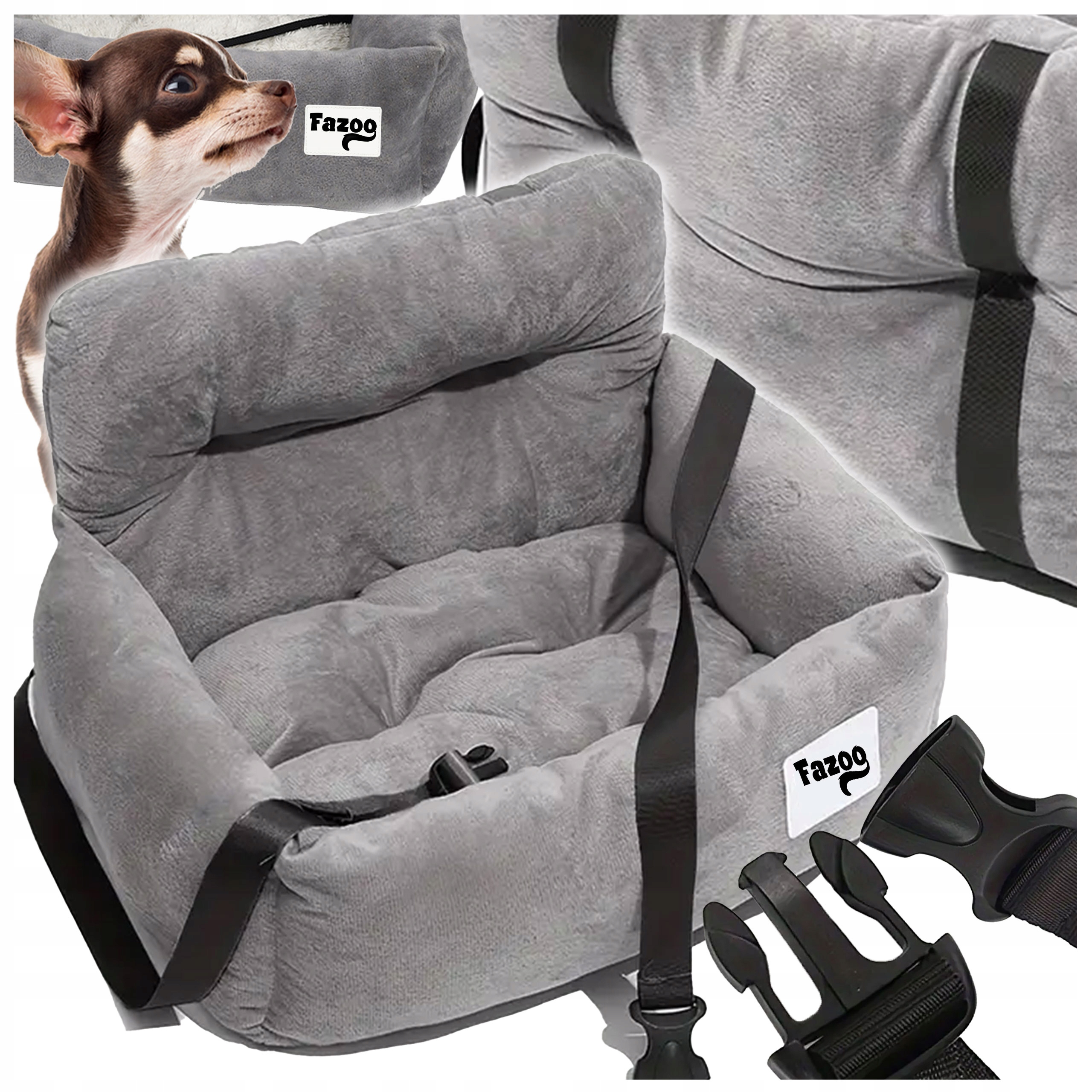 Levně Přepravka pro psa kočku Autosedačka Šedá s zapínáním Pelíšek