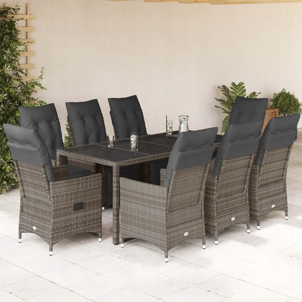 9dílný zahradní bistro set s poduškami šedý polyratan Šedá 3276898