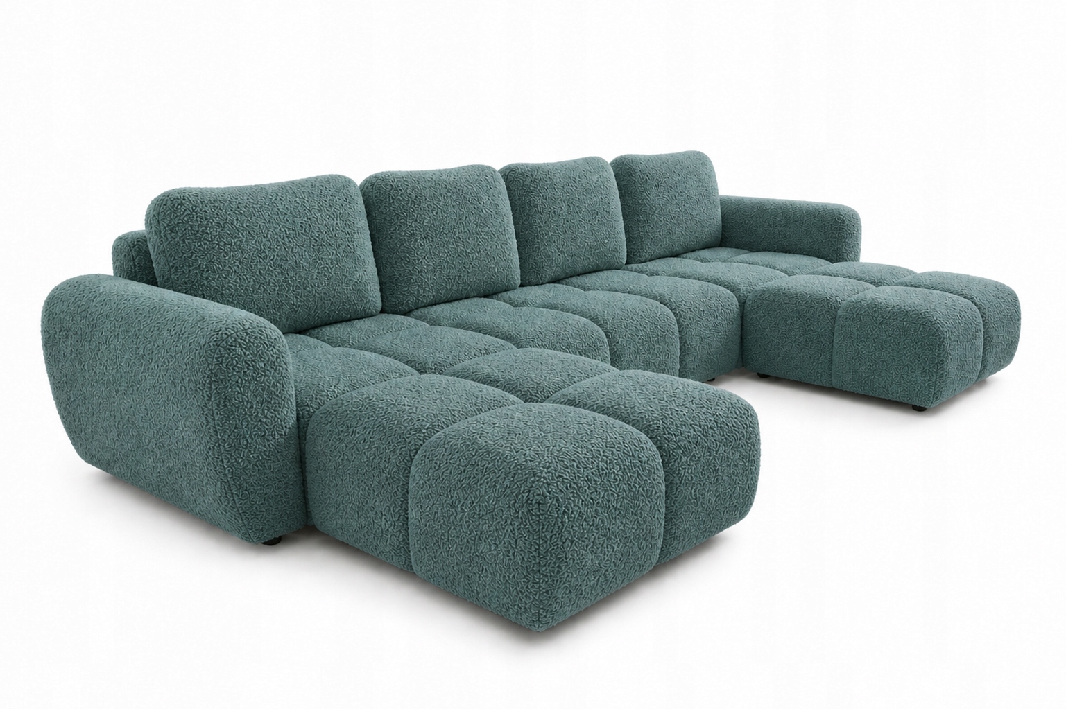 Rohová Sedací Souprava s funkcí spaní Agnello U 380 cm Boucle Mořská Zeleň
