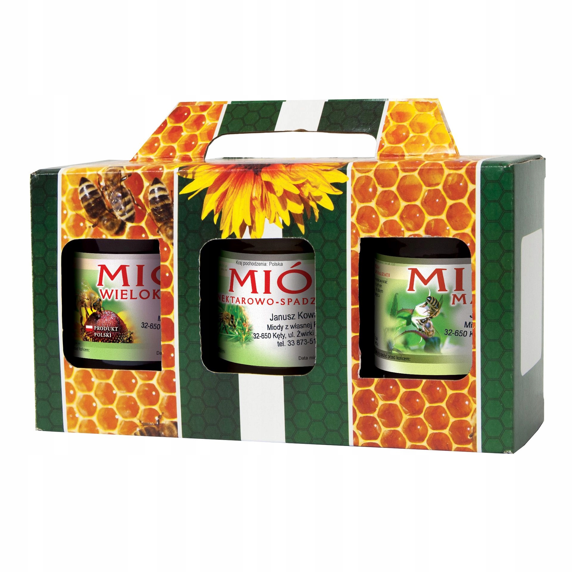 

Pudełko na 3 słoiki 315ml (10szt) wzór P2E miód