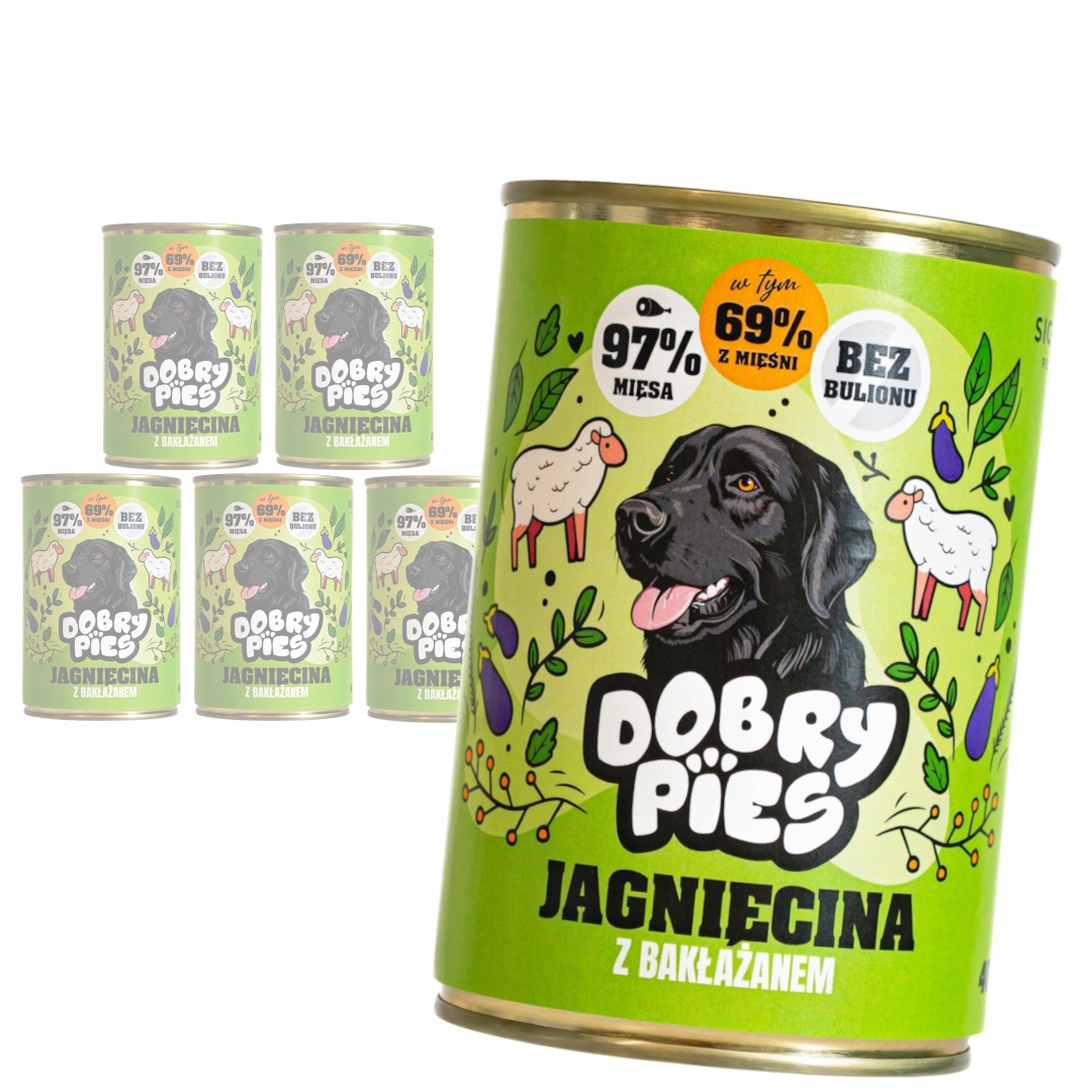 Levně Dobry Pies 6x400g Vlhké Krmivo pro dospělé psy Jehněčí s lilkem