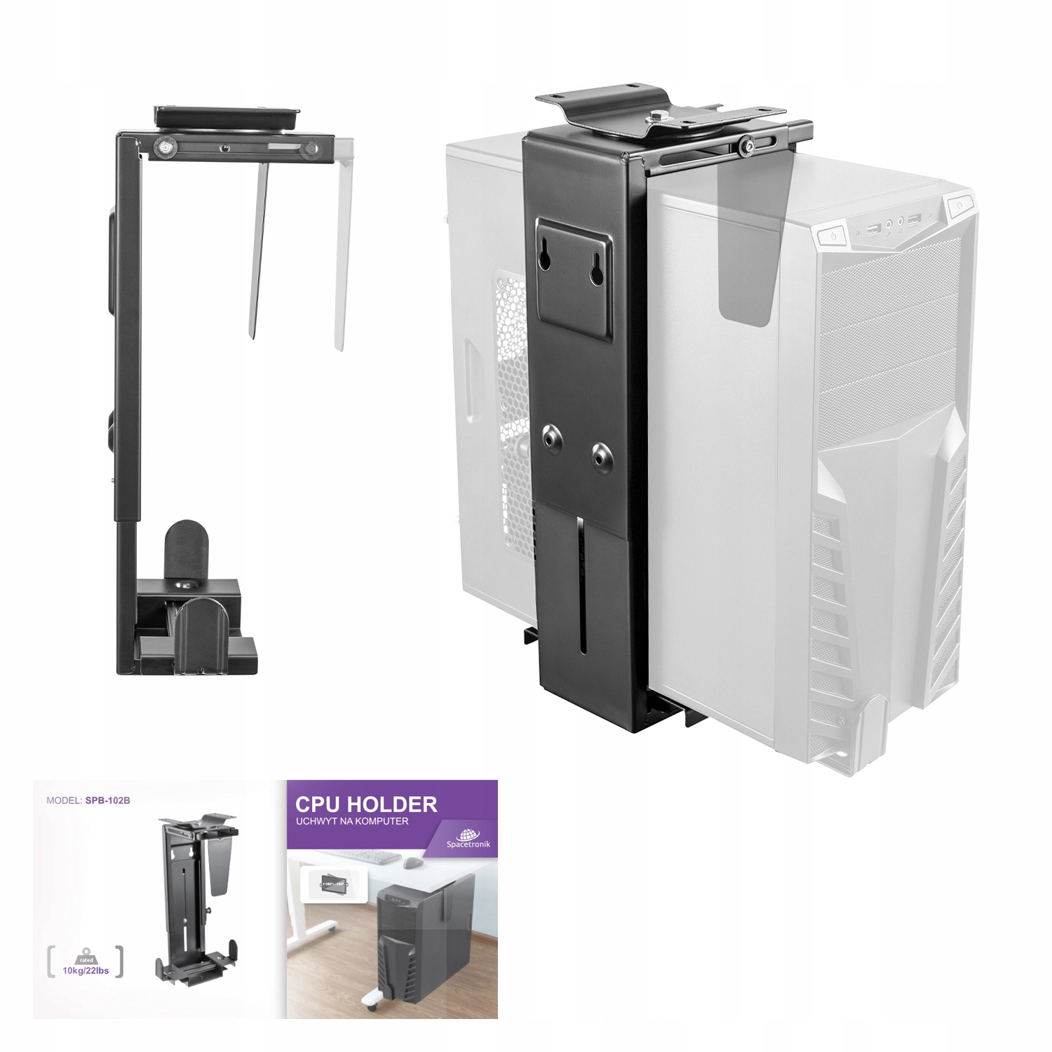 Wieszak Uchwyt Podbiurkowy na Komputer Pc Solidny Regulowany Metalowy 59cm