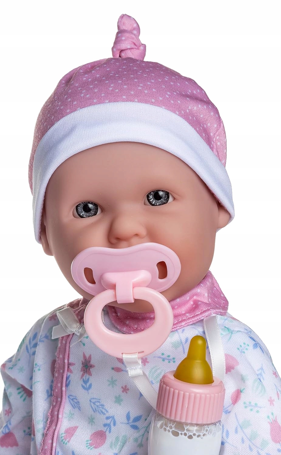 Lalka bobas z miękkim brzuszkiem, smoczek i butelka La Baby 40 cm
