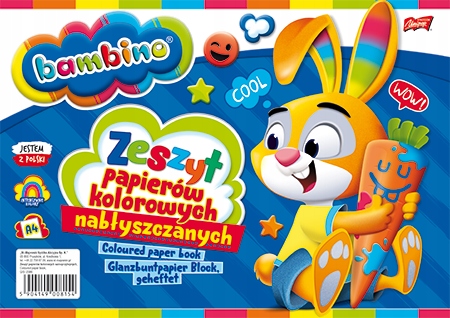 ZESZYT PAPIERÓW KOLOROWYCH BAMBINO NABŁYSZCZANYCH A4 WYCINANKA Marka Bambino